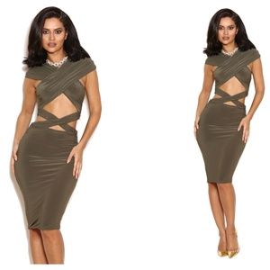 House Of CB, 'Lisandra' Khaki Wrap Effect Dress, Size S
